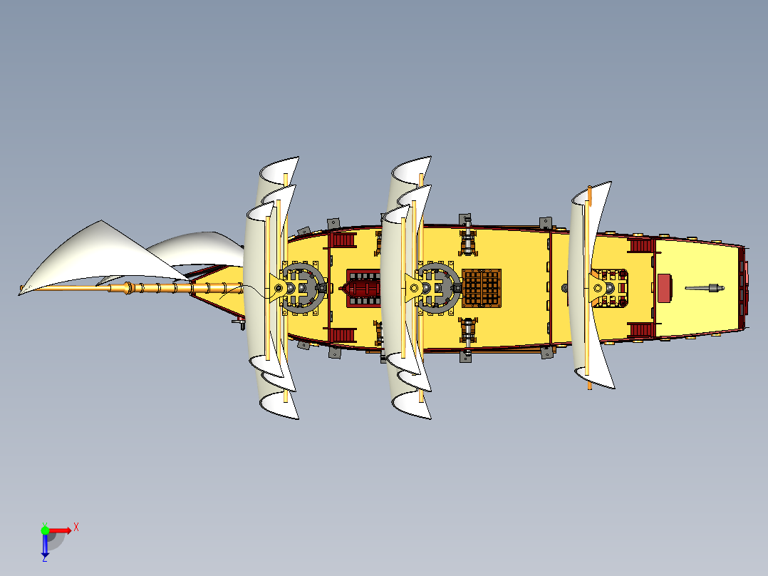 帆船摆件模型3D图纸 igs stp格式俯视图