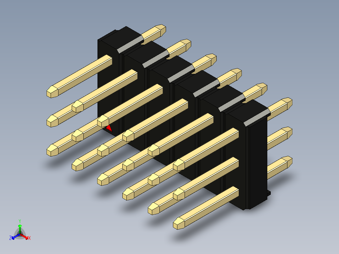 彩色公头100mil（2.54mm）系列-DS1021_black_3x06p_100mil_Type1_rev1.0正等轴测图