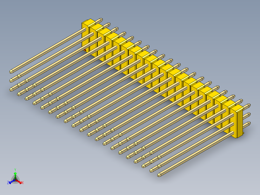 彩色公头100mil（2.54mm）系列-DS1021_yellow_3x20p_100mil_Type43_rev1.0正等轴测图