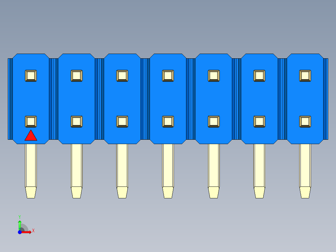 彩色公排针 100mil 2.54mm 系列-DS1022_blue_2x07p_100mil_TypeD_rev1.0前视图
