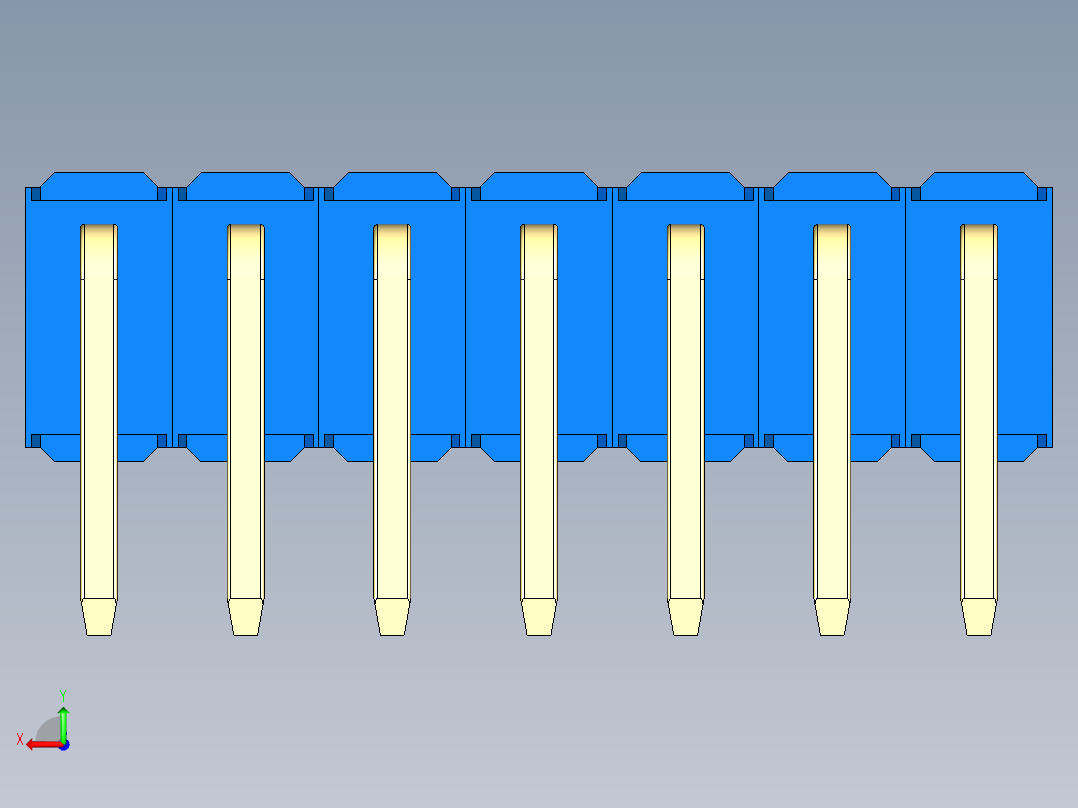 彩色公排针 100mil 2.54mm 系列-DS1022_blue_2x07p_100mil_TypeD_rev1.0后视图