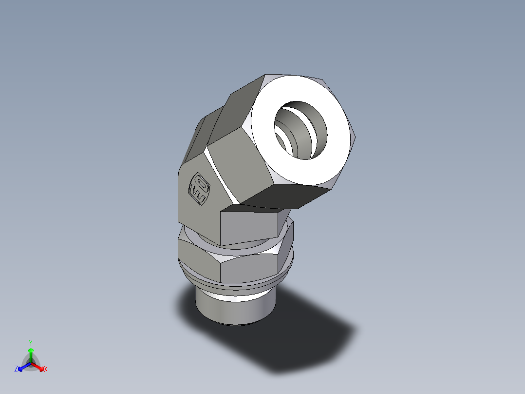 卡套式工业通用硬管接头EO_Adjustable_locknut_45_deg_elbow_VEE16SRCF正等轴测图