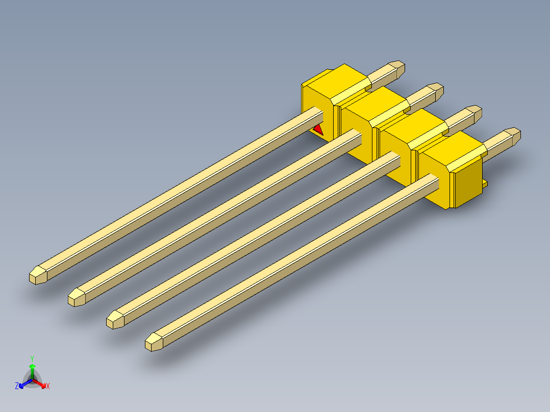 彩色公头100mil（2.54mm）系列-DS1021_yellow_1x04p_100mil_Type19_rev1.0正等轴测图