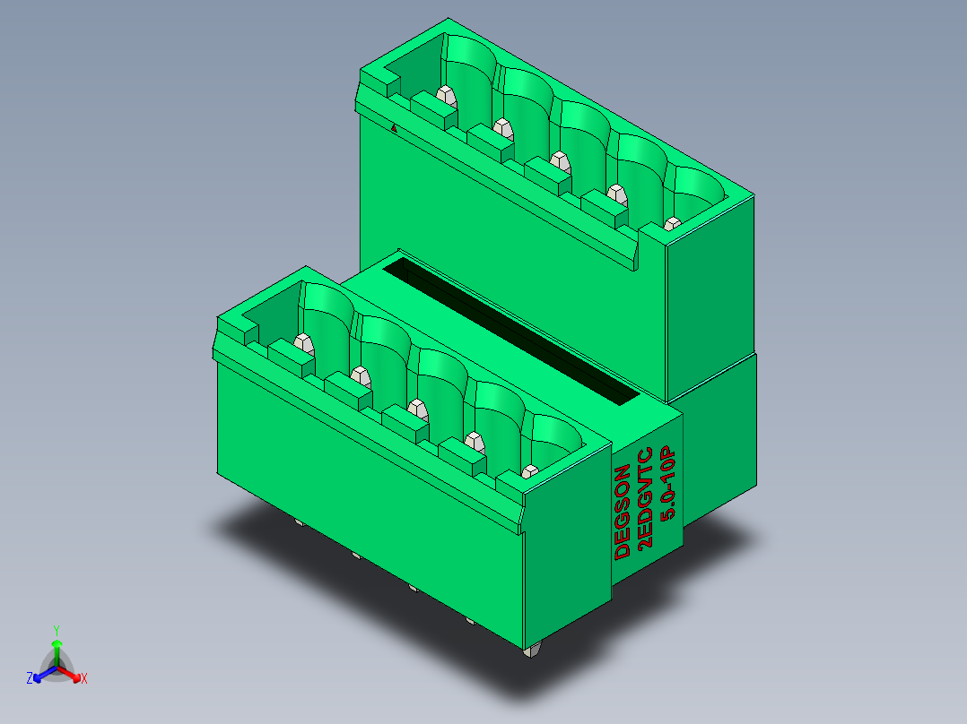 DEGSON 2EDG 系列 5.0mm 可插拔接线端子组-2EDGVTC-5.0-10P-14-00AH正等轴测图