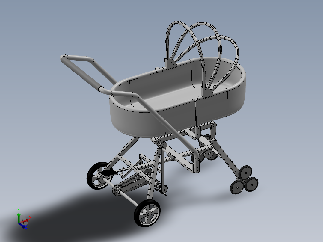 多功能婴儿护理车设计-多功能婴儿推车SW三维模型+5张CAD图纸说明书+仿真视频