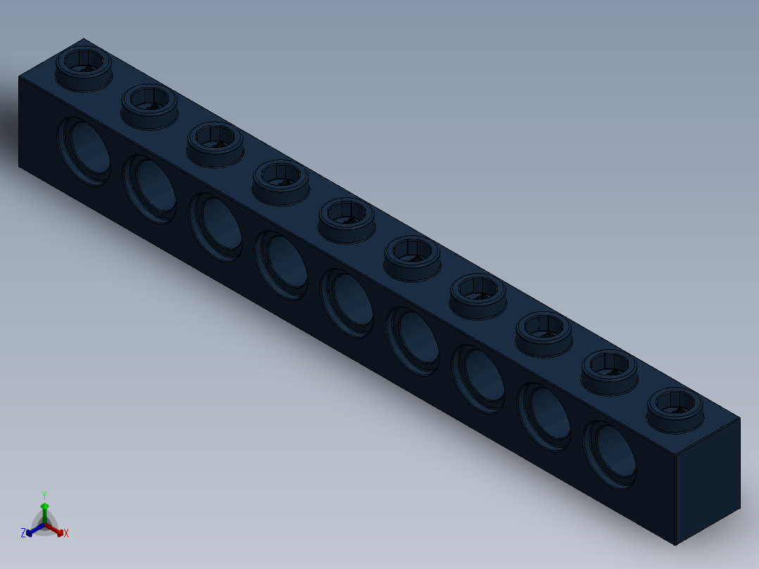 乐高机械组积木（横梁）-4274539 - 2730 Earth Blue Technic Brick 1 x 10 with Holes正等轴测图