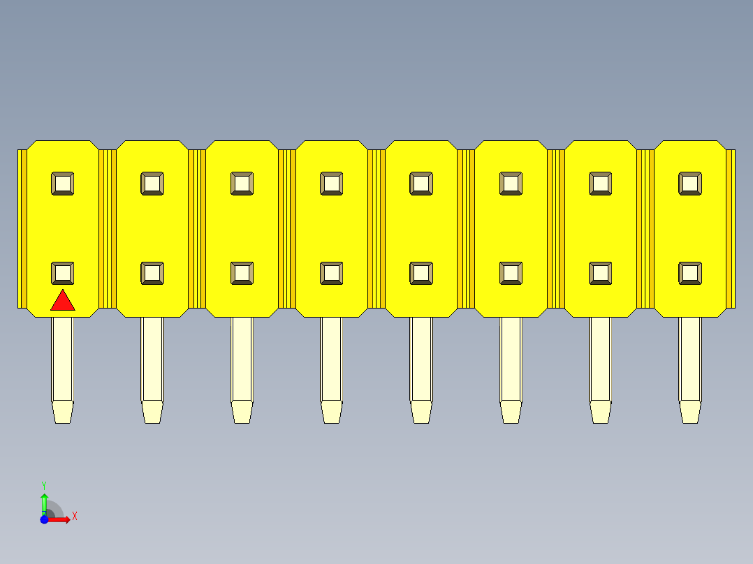 彩色公排针 100mil 2.54mm 系列-DS1022_yellow_2x08p_100mil_TypeD_rev1.0前视图