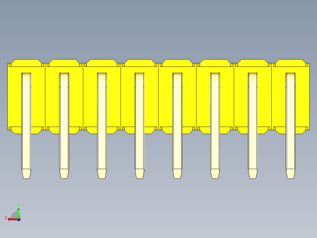 彩色公排针 100mil 2.54mm 系列-DS1022_yellow_2x08p_100mil_TypeD_rev1.0后视图