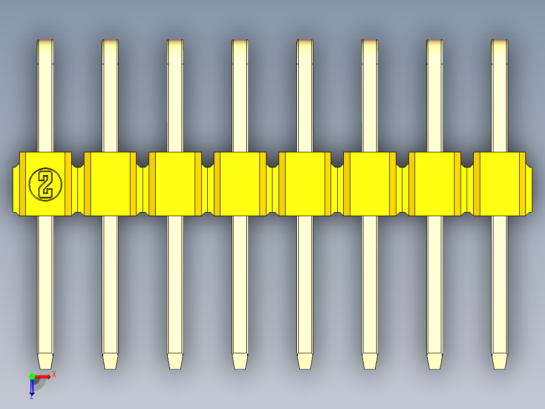彩色公排针 100mil 2.54mm 系列-DS1022_yellow_2x08p_100mil_TypeD_rev1.0俯视图