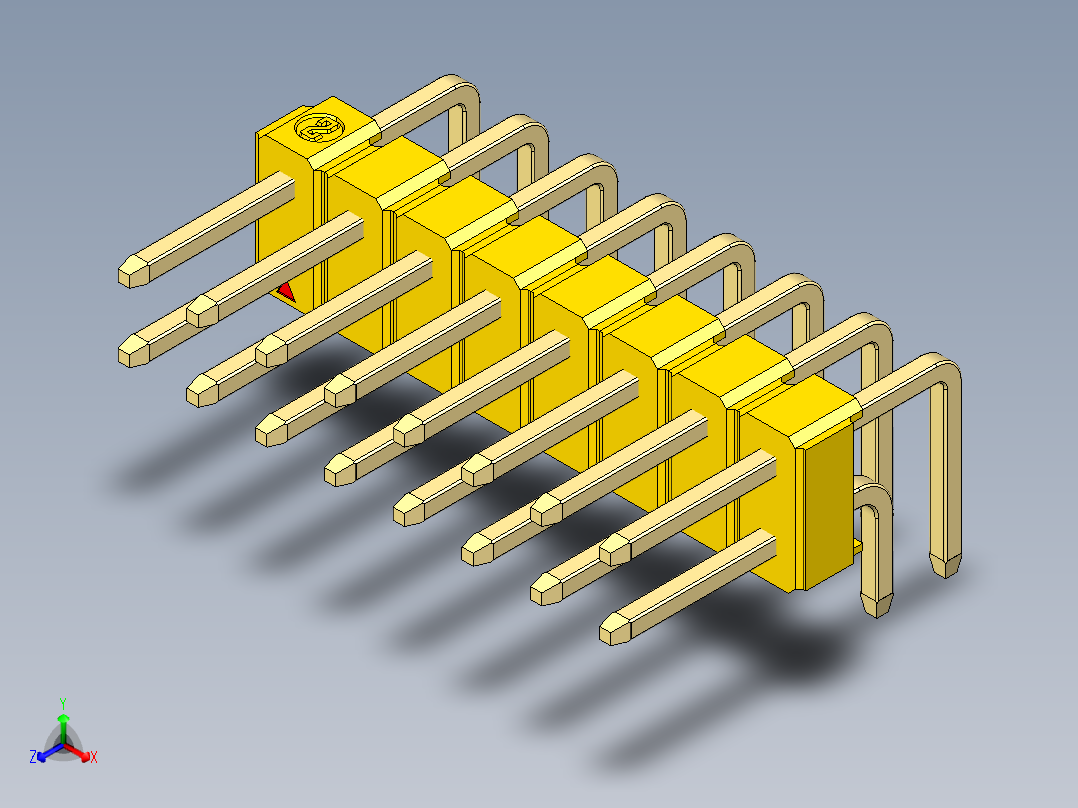 彩色公排针 100mil 2.54mm 系列-DS1022_yellow_2x08p_100mil_TypeD_rev1.0正等轴测图