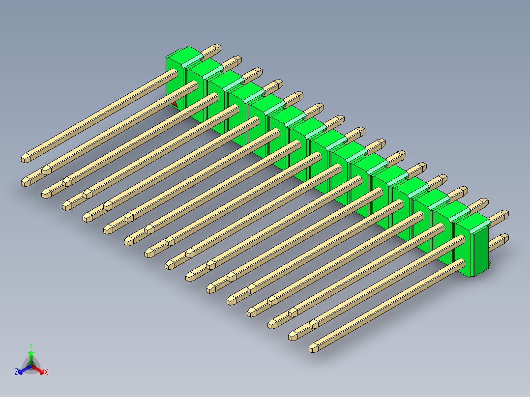 彩色公头100mil（2.54mm）系列-DS1021_green_2x15p_100mil_Type19_rev1.0正等轴测图