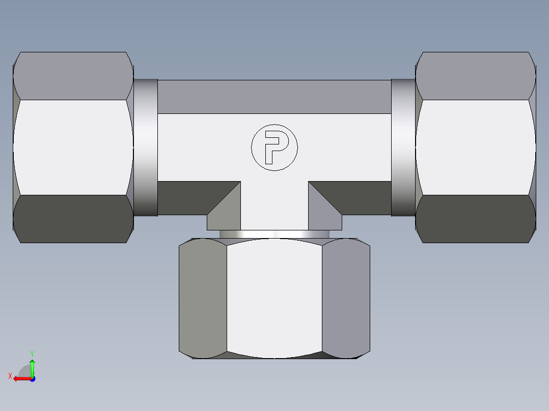 卡套式工业通用硬管接头EO_Swivel_nut_branch_tee_ET12ZSCF后视图