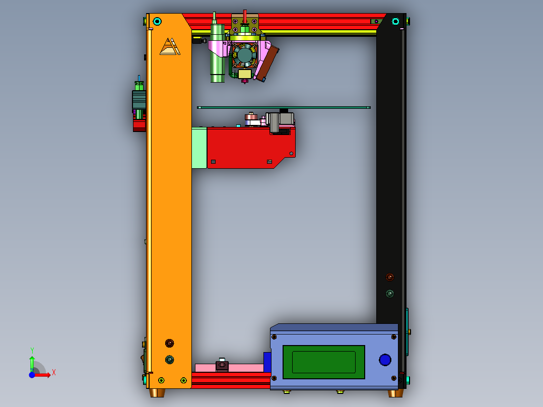 金属框200x200x250的3d打印机前视图