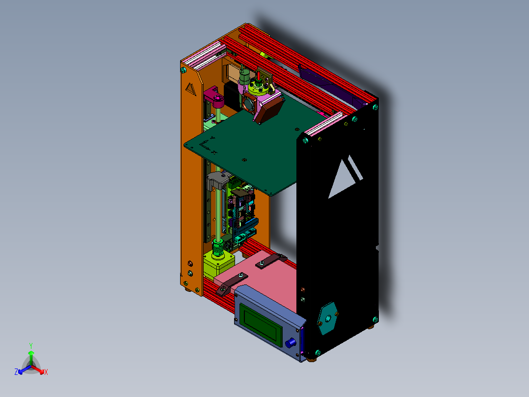 金属框200x200x250的3d打印机正等轴测图