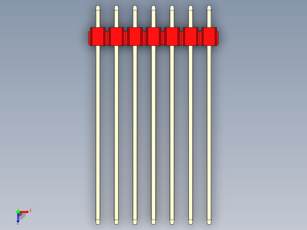 彩色公头100mil（2.54mm）系列-DS1021_red_2x07p_100mil_Type43_rev1.0俯视图