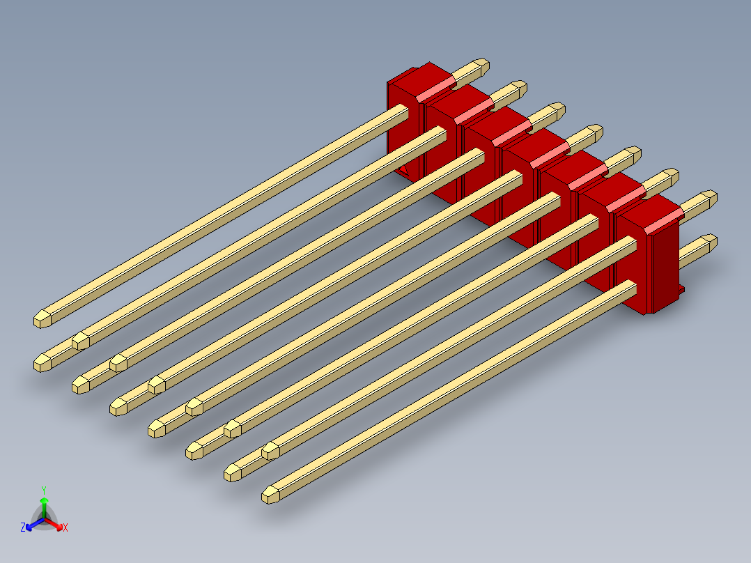 彩色公头100mil（2.54mm）系列-DS1021_red_2x07p_100mil_Type43_rev1.0正等轴测图