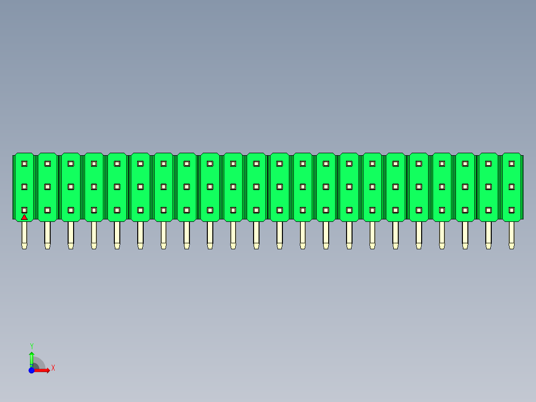 彩色公排针 100mil 2.54mm 系列-DS1022_green_3x22p_100mil_TypeD_rev1.0前视图