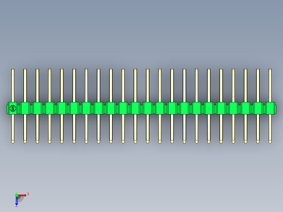 彩色公排针 100mil 2.54mm 系列-DS1022_green_3x22p_100mil_TypeD_rev1.0俯视图