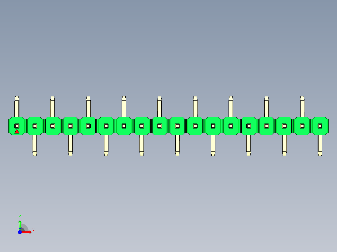彩色公排针 100mil 2.54mm 系列-DS1022_green_18p_100mil_Type_SMT_R1_rev1.0前视图