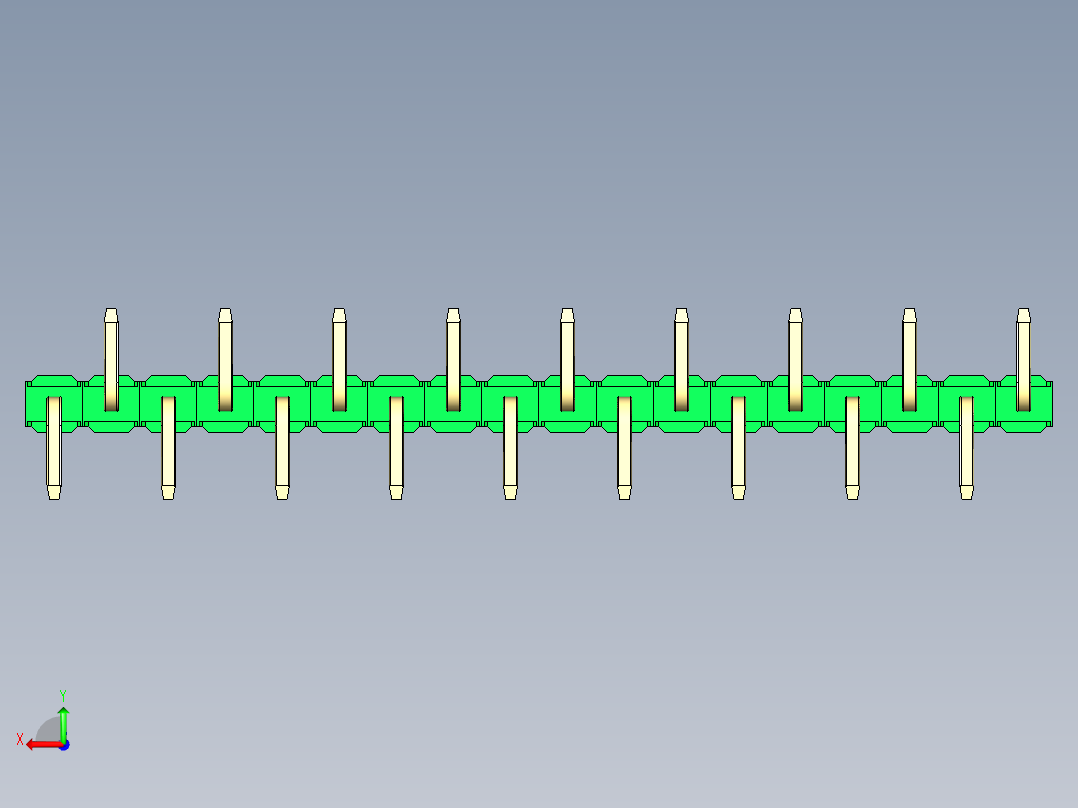 彩色公排针 100mil 2.54mm 系列-DS1022_green_18p_100mil_Type_SMT_R1_rev1.0后视图