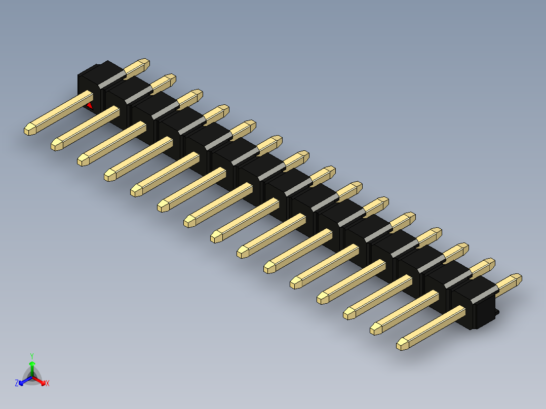 彩色公头100mil（2.54mm）系列-DS1021_black_1x15p_100mil_Type1_rev1.0正等轴测图