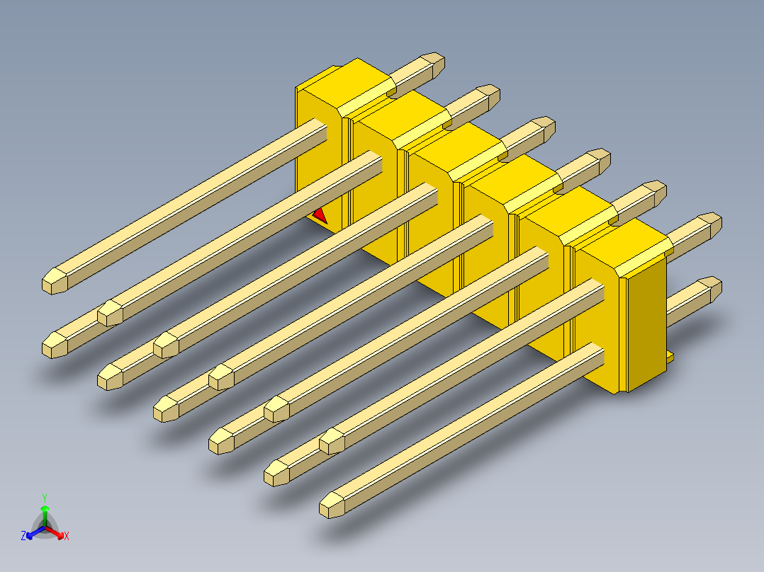 彩色公头100mil（2.54mm）系列-DS1021_yellow_2x06p_100mil_Type5_rev1.0正等轴测图