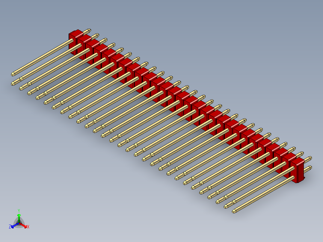 彩色公头100mil（2.54mm）系列-DS1021_red_2x28p_100mil_Type19_rev1.0正等轴测图