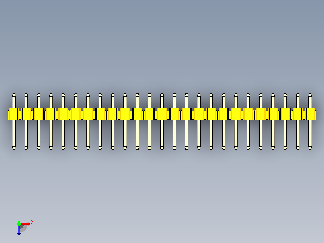 彩色公头100mil（2.54mm）系列-DS1021_yellow_1x25p_100mil_Type1_rev1.0俯视图