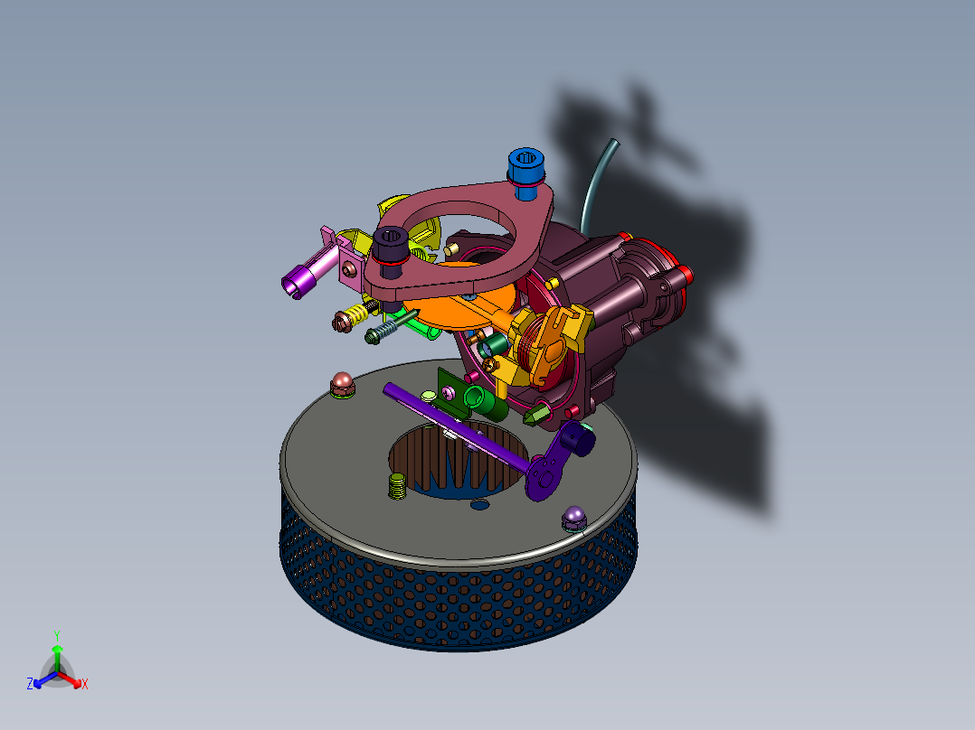 雾化混合气体摩托车化油器正等轴测图