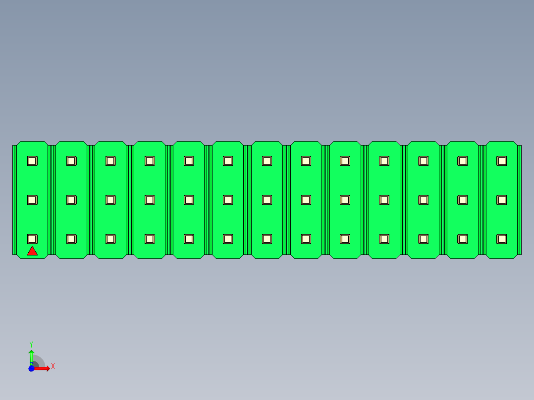 彩色公头100mil（2.54mm）系列-DS1021_green_3x13p_100mil_Type5_rev1.0前视图