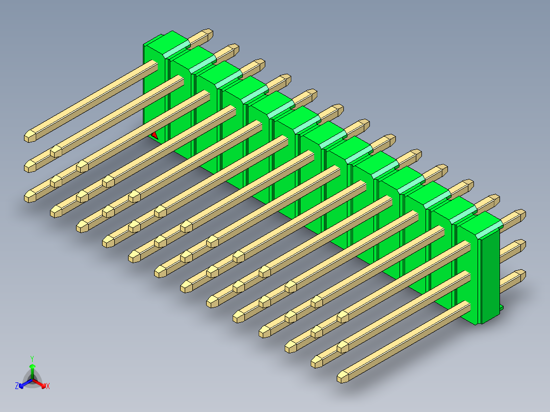 彩色公头100mil（2.54mm）系列-DS1021_green_3x13p_100mil_Type5_rev1.0正等轴测图