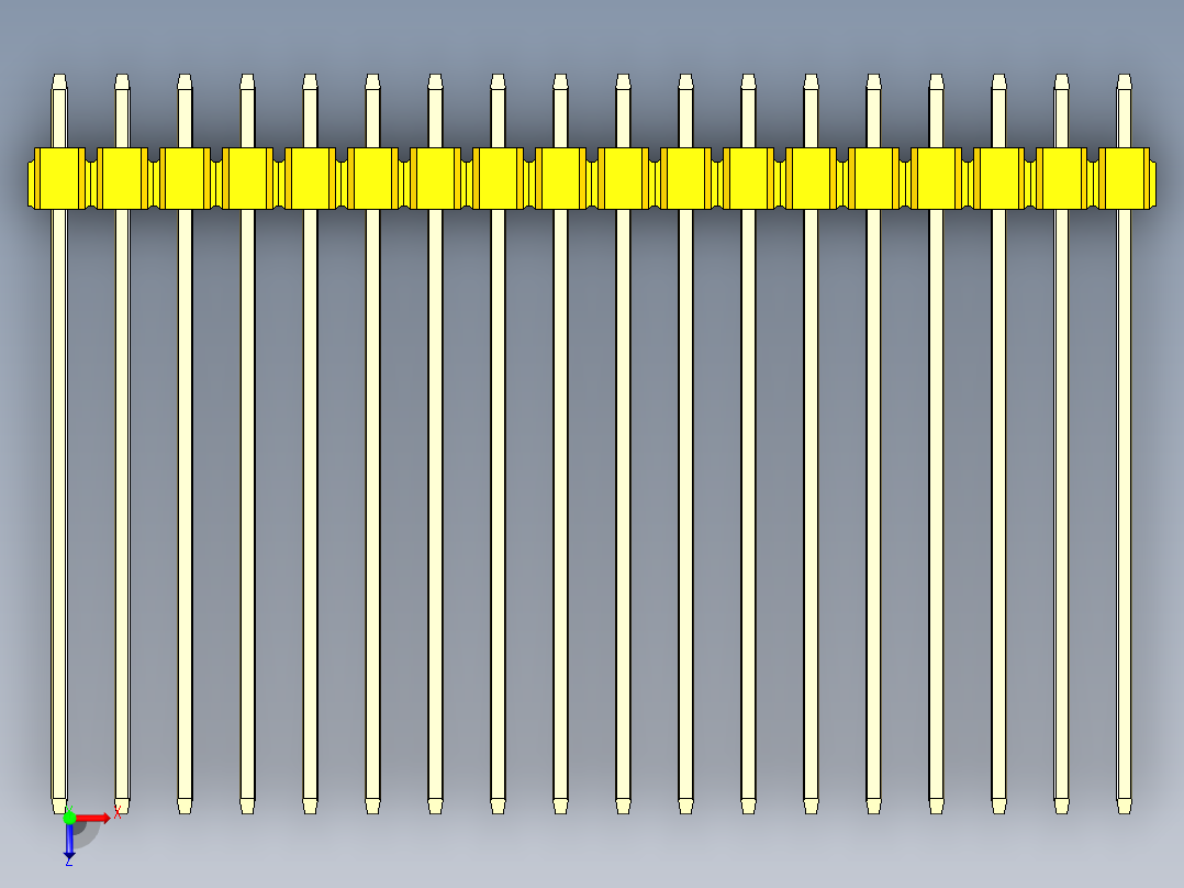 彩色公头100mil（2.54mm）系列-DS1021_yellow_2x18p_100mil_Type43_rev1.0俯视图