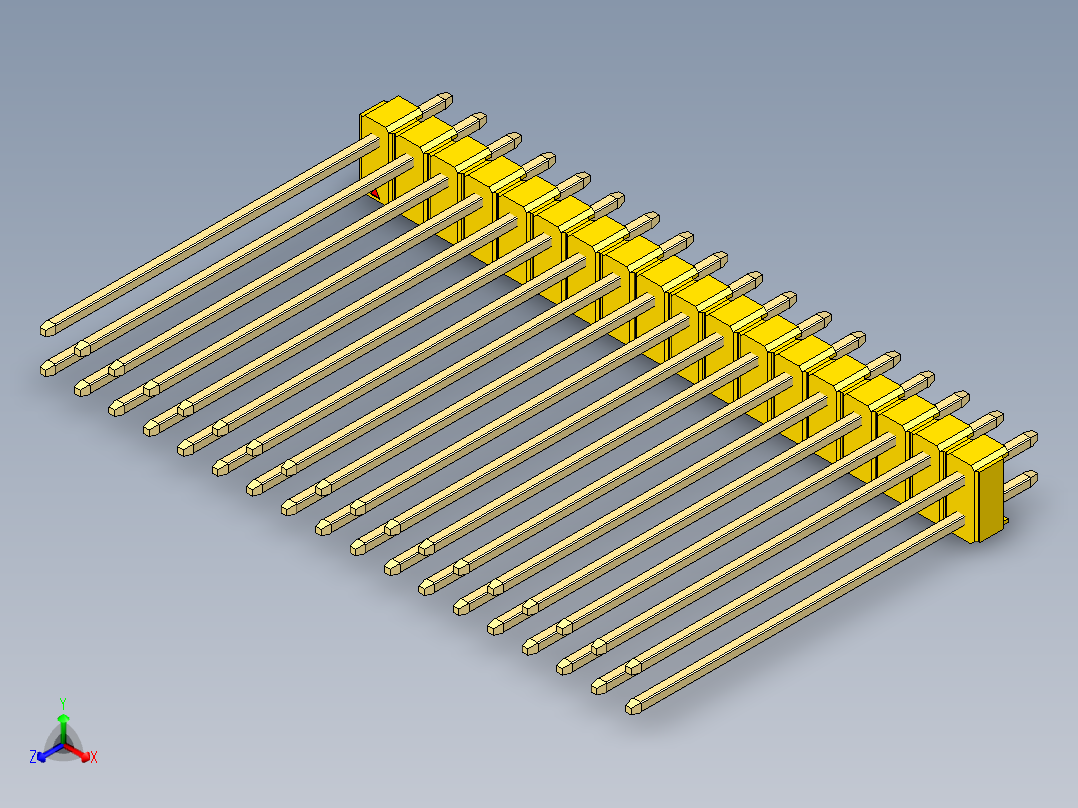 彩色公头100mil（2.54mm）系列-DS1021_yellow_2x18p_100mil_Type43_rev1.0正等轴测图