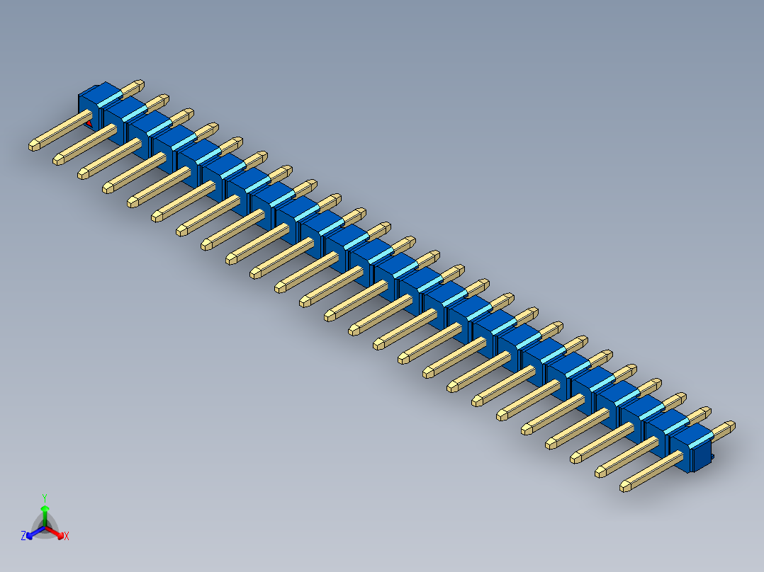 彩色公头100mil（2.54mm）系列-DS1021_blue_1x25p_100mil_Type1_rev1.0正等轴测图