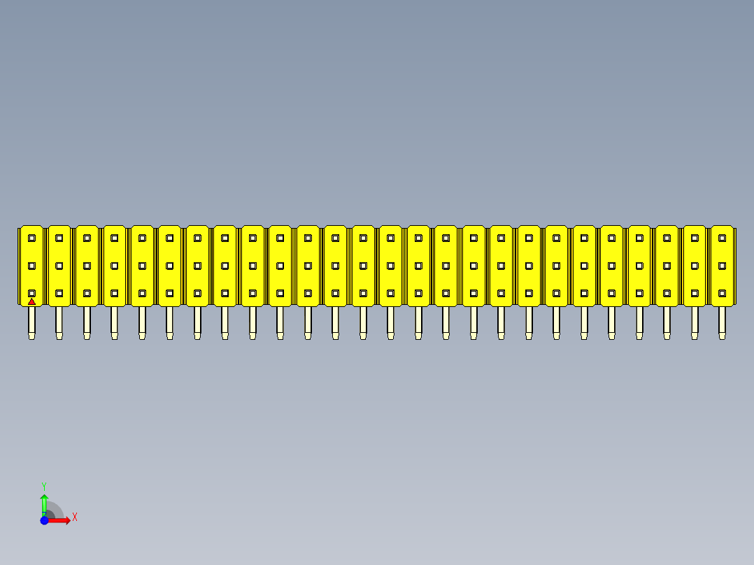 彩色公排针 100mil 2.54mm 系列-DS1022_yellow_3x26p_100mil_TypeD_rev1.0前视图