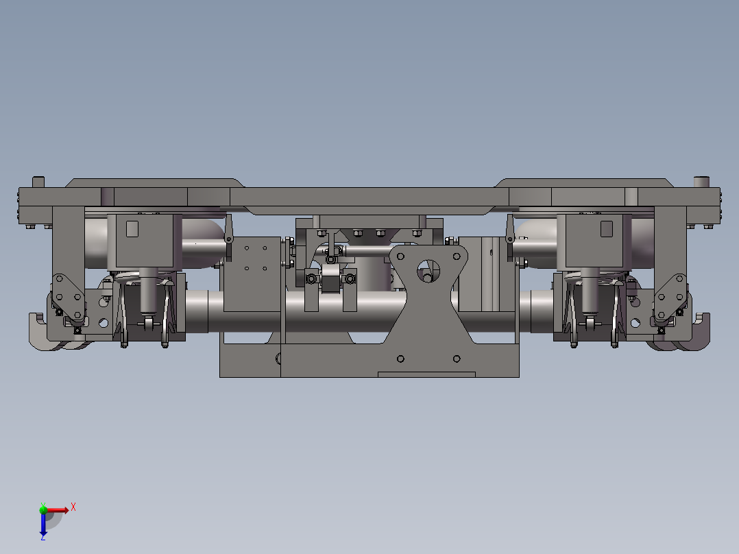 crh380动力转向架构架及一二系悬挂后视图