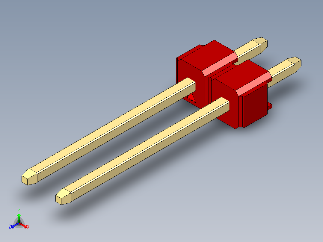 彩色公头100mil（2.54mm）系列-DS1021_red_1x02p_100mil_Type5_rev1.0正等轴测图