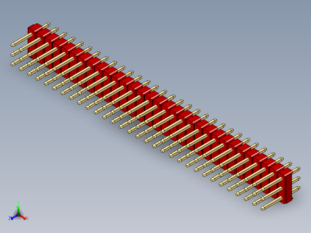 彩色公头100mil（2.54mm）系列-DS1021_red_3x31p_100mil_Type1_rev1.0正等轴测图