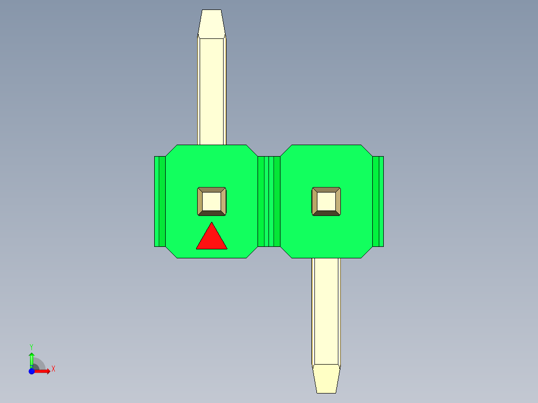 彩色公排针 100mil 2.54mm 系列-DS1022_green_02p_100mil_Type_SMT_R1_rev1.0前视图