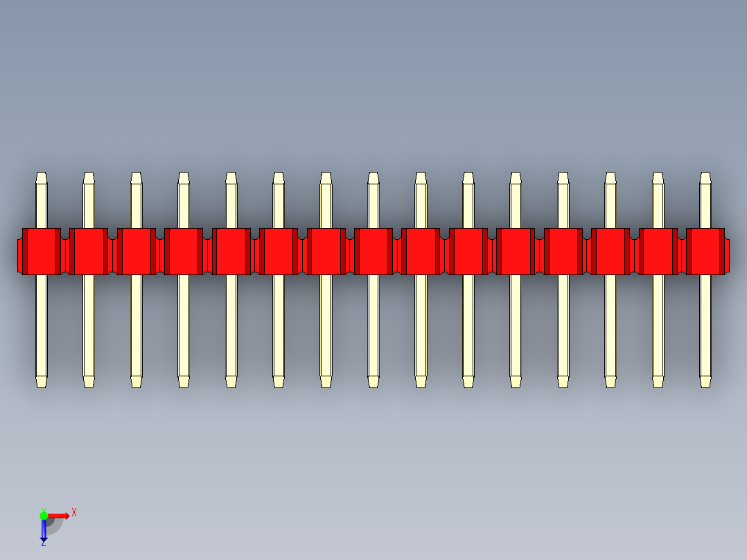 彩色公头100mil（2.54mm）系列-DS1021_red_3x15p_100mil_Type1_rev1.0俯视图