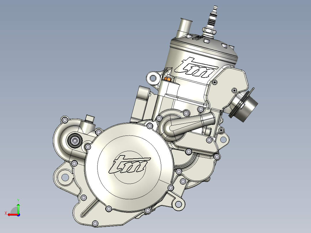 两冲程摩托车发动机机后视图
