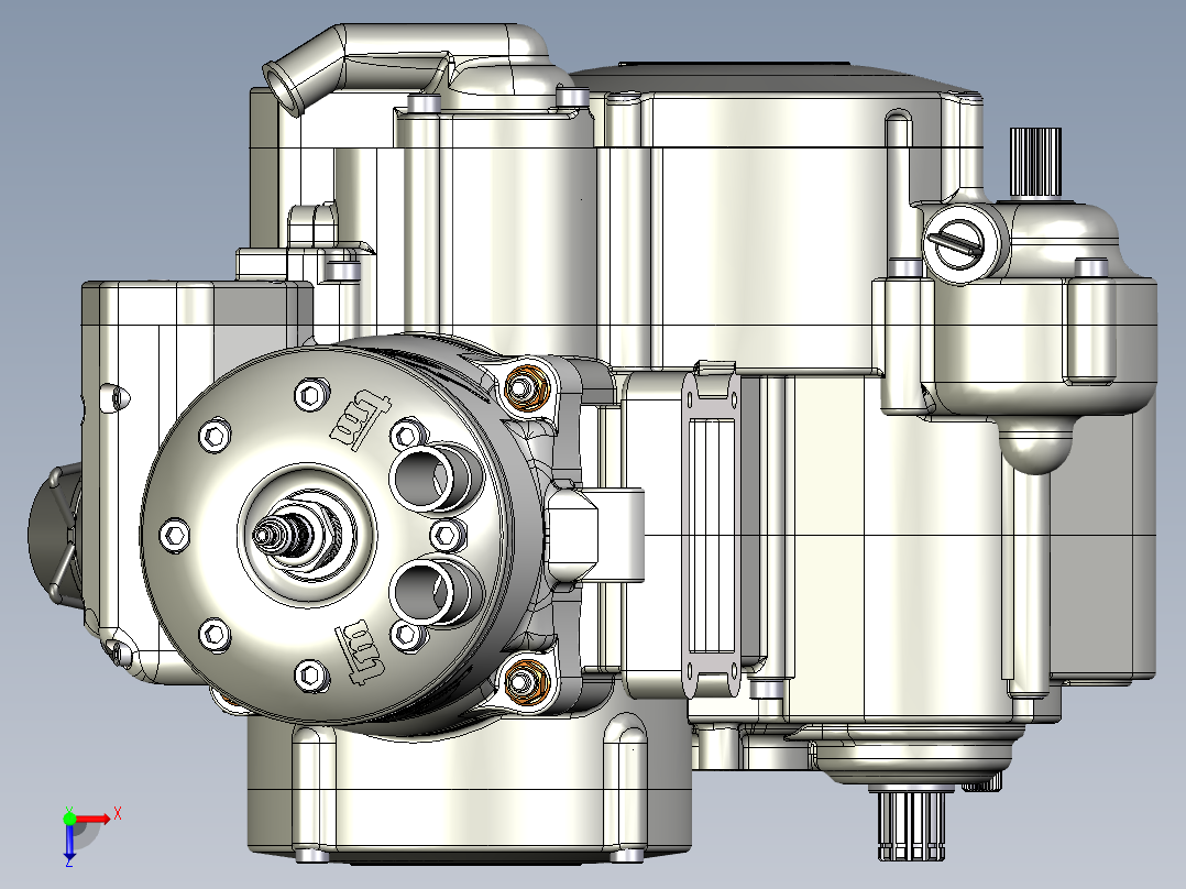 两冲程摩托车发动机机俯视图