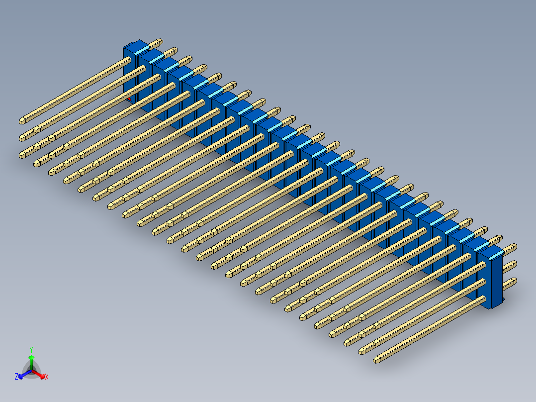 彩色公头100mil（2.54mm）系列-DS1021_blue_3x25p_100mil_Type19_rev1.0正等轴测图