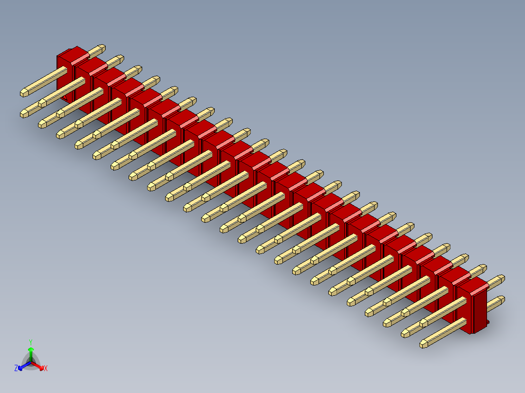 彩色公头100mil（2.54mm）系列-DS1021_red_2x23p_100mil_Type1_rev1.0正等轴测图