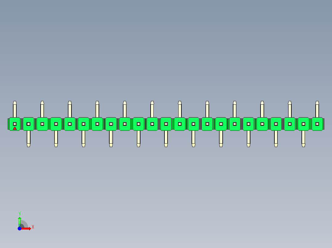 彩色公排针 100mil 2.54mm 系列-DS1022_green_23p_100mil_Type_SMT_R1_rev1.0前视图
