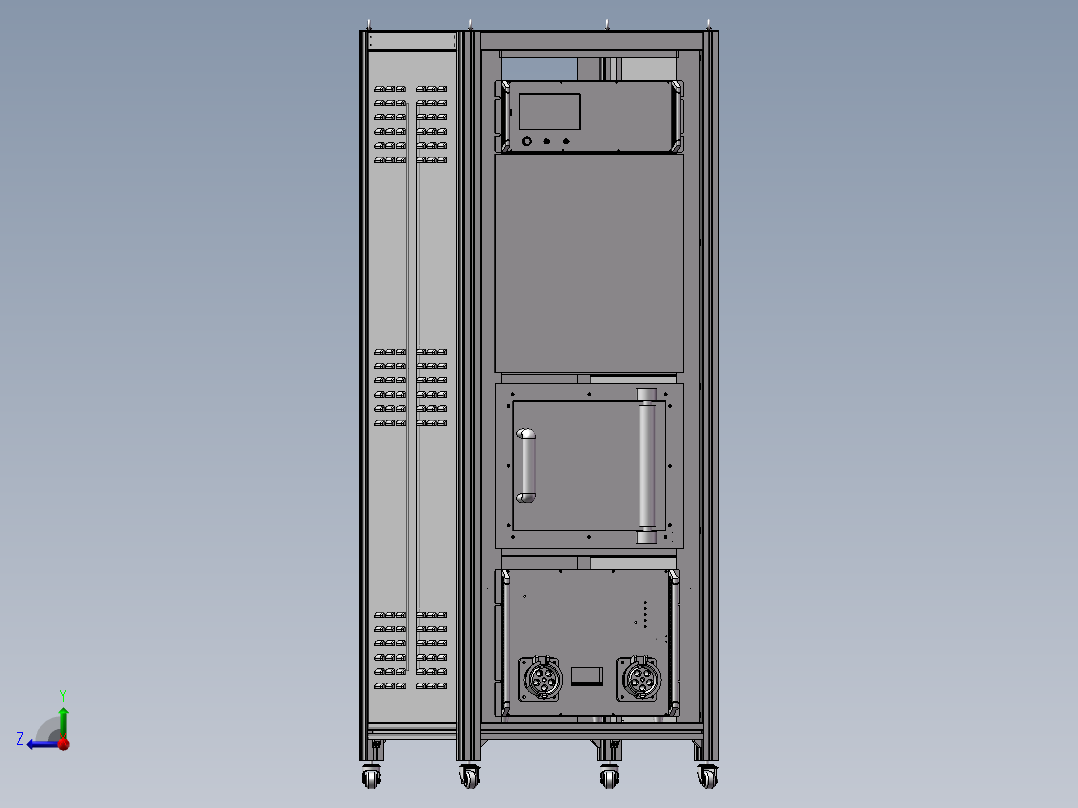 15kv浪涌机柜，50格病历夹，手动档案密集架右视图