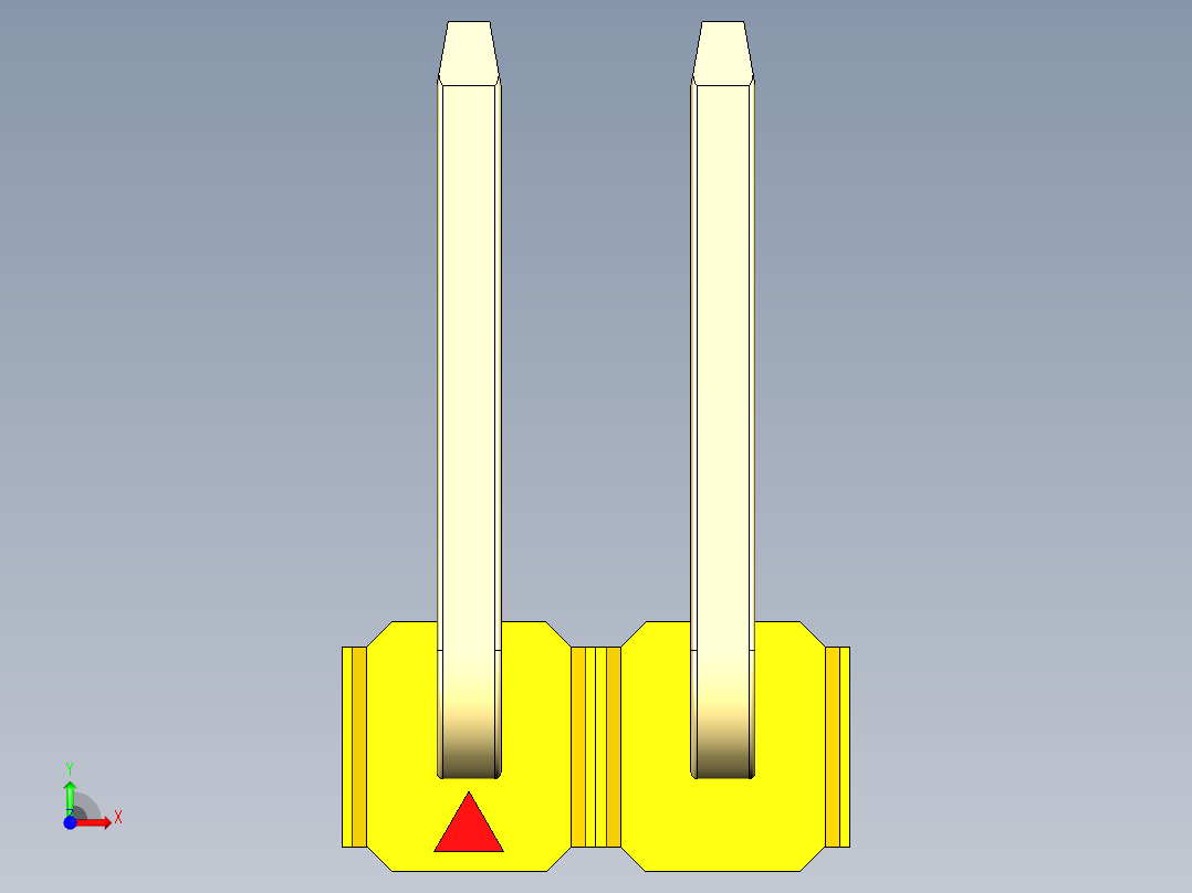 彩色公排针 100mil 2.54mm 系列-DS1022_yellow_02p_100mil_TypeU_rev1.0前视图