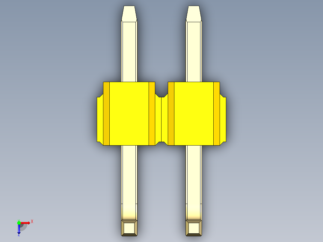彩色公排针 100mil 2.54mm 系列-DS1022_yellow_02p_100mil_TypeU_rev1.0俯视图
