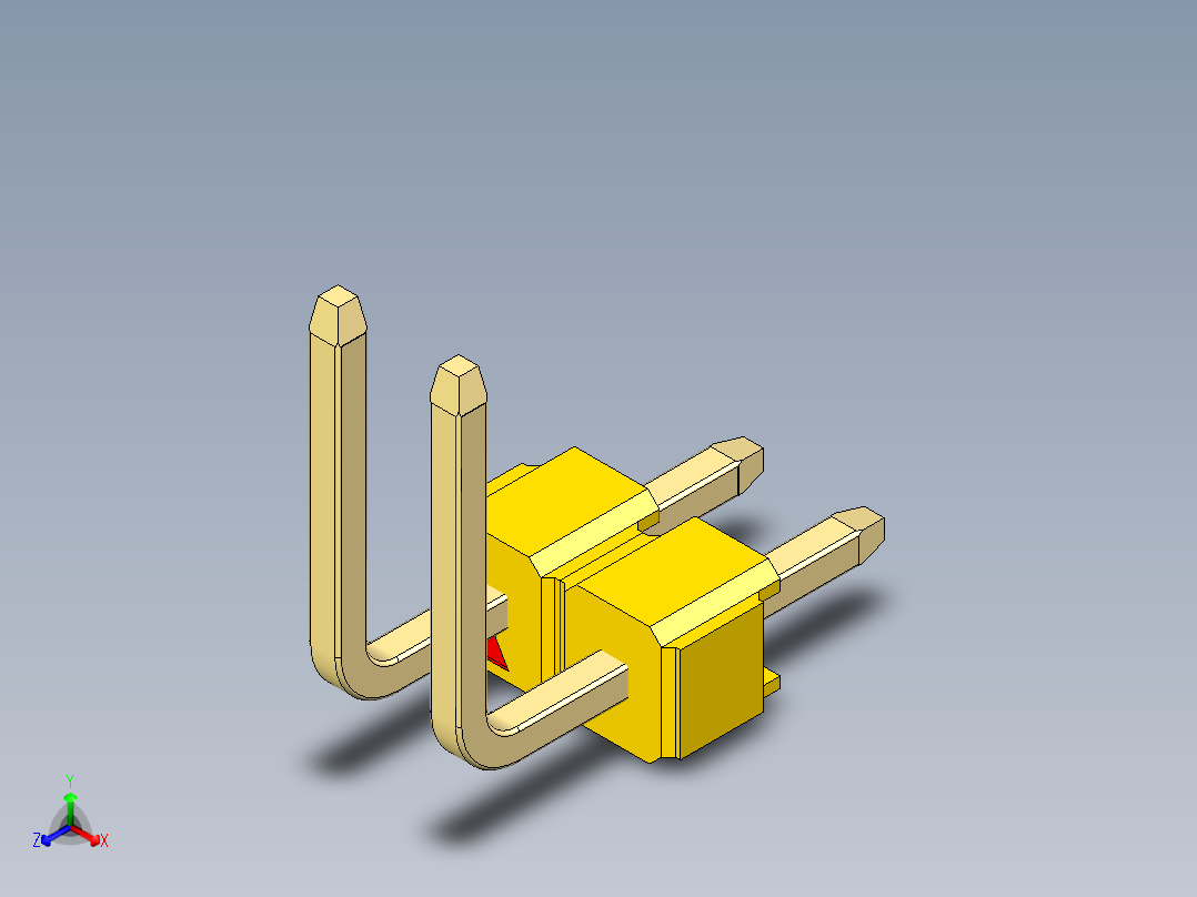 彩色公排针 100mil 2.54mm 系列-DS1022_yellow_02p_100mil_TypeU_rev1.0正等轴测图