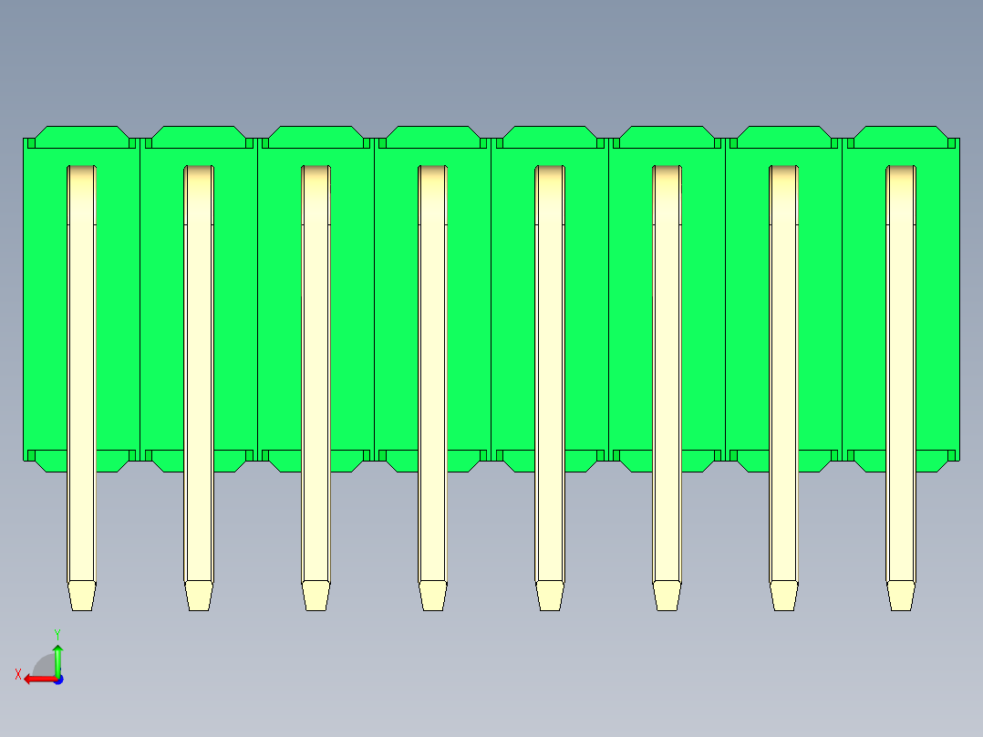 彩色公排针 100mil 2.54mm 系列-DS1022_green_3x08p_100mil_TypeD_rev1.0后视图